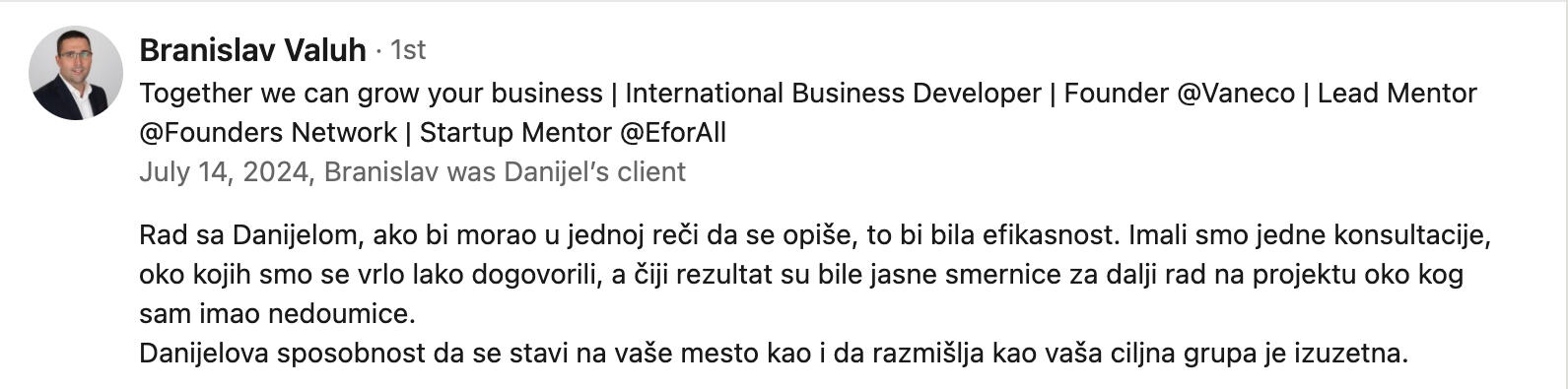 branislav valuh testimonijal